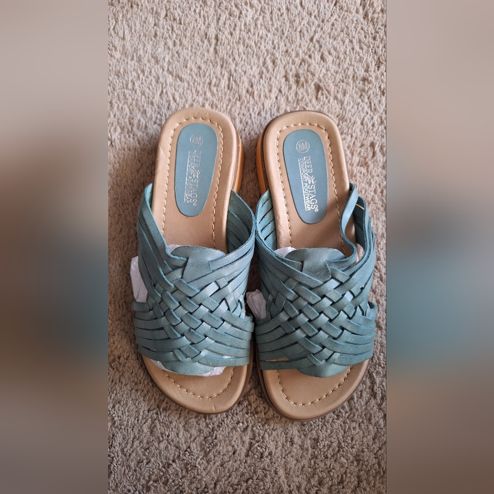 Women’s Woven Slide Sandals in Teal -